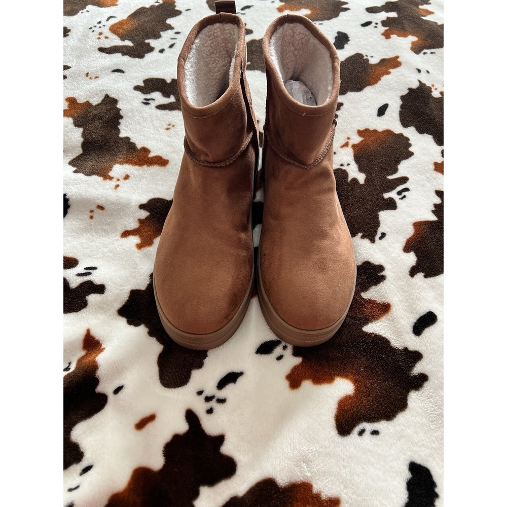 Mia Women's Ankle Boots Cognac Brown Faux Fur Lined Pull On Size 11 New